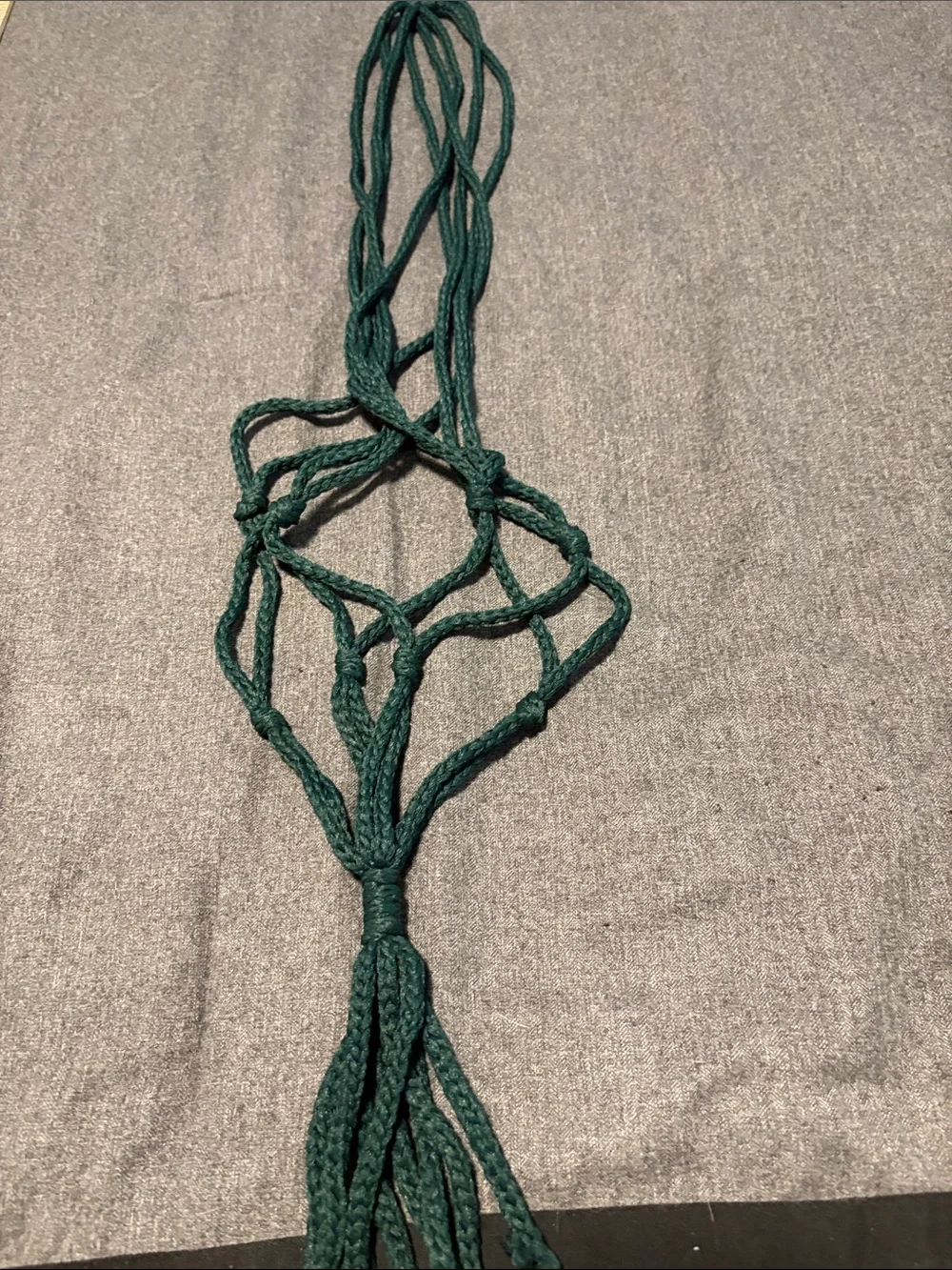 Vintage Boho Green Macrame Plant Hanger and black metal wall plant hanger.